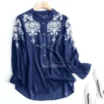Denim White Rose Embroidery Short Top For Winter’s D-3