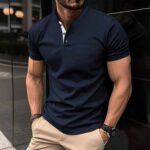 Navy-Blue Ben Collar Pocket Style Summer Tshirt MSDTS-05