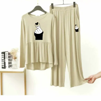Peplum-Style Big-Printed 2-Pcs Lounge And Night Wear Suit. WLW-11