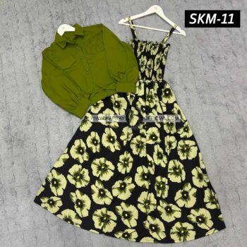 Short Koti & Printed Smoky Maxi Style Western 2-Pcs Stiched Suit. SKM-11