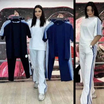 Drop-Shoulder Stripe Style 2-Pcs Summer Dry-Fit Tracksuit For Her. WSTS-04