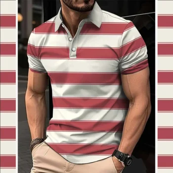 Dry-Fit 3D Stripe Printed Style Half-Sleeve Polo Summer Tshirt. MS3DP-101