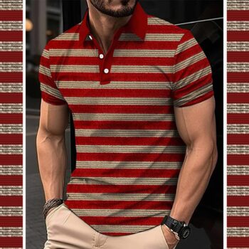 Dry-Fit 3D Stripe Printed Style Half-Sleeve Polo Summer Tshirt. MS3DP-102