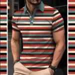 Dry-Fit 3D Stripe Printed Style Half-Sleeve Polo Summer Tshirt. MS3DP-105