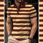 Dry-Fit 3D Stripe Printed Style Half-Sleeve Polo Summer Tshirt. MS3DP-108