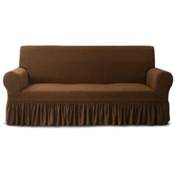 Frill Jersey Sofa Cover -Med Brown