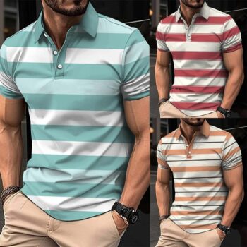 Bundle Of 3 Dry-Fit 3D Stripe Printed Style Half-Sleeve Polo Summer Tshirt's. MS3DP-101+103+109