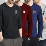 Bundle Of 4 O-Neck PL-Logo Printed Full-Sleeve Summer Tshirt's.
