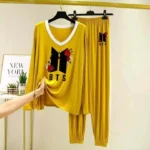 BTS Contrast Neck Printed Lounge And Night Wear Suit