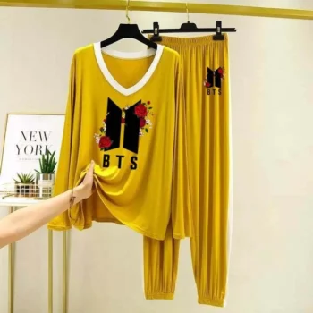 BTS Contrast Neck Printed Lounge And Night Wear Suit