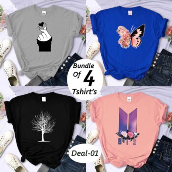 Bundle Of 4 Funky Printed R-Neck H-Sleeve Tshirt's For Her. B4PT-D-1