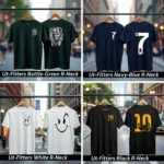 Bundle Of 4 R-Neck Half Sleeve F+B Different Printed Summer Tshirt's. (Black-B.Green+White+N.Blue) Deal-01