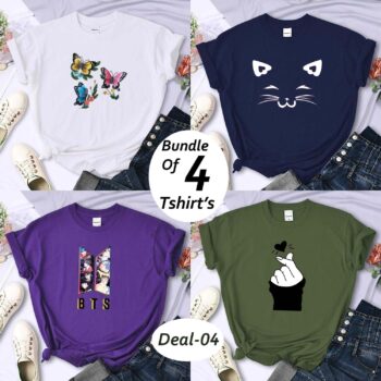 Bundle Of 4 Funky Printed R-Neck H-Sleeve Tshirt's For Her. B4PT-D-4