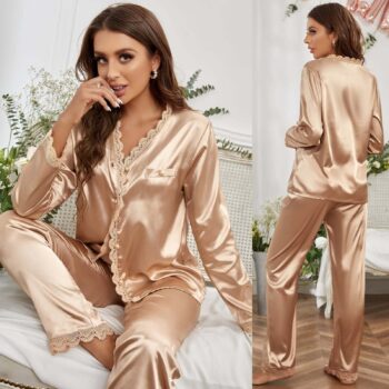 Imported Lace Style 2-Pcs Silk Nightsuit. D-7