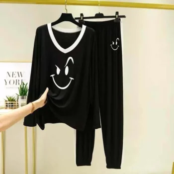 Naughty Contrast Neck Printed Lounge And Night Wear Suit