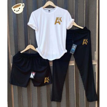 White Ak-47 Printed Bundle Of 3 Dry-Fit Premium Quality Summer Suit.