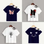 Bundle of 4 Shoulder-Drop Short-Length Printed Tee's