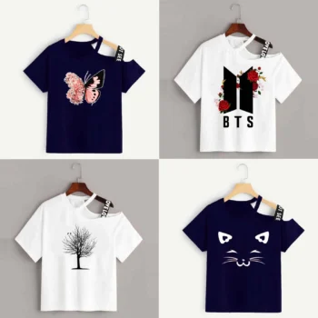 Bundle of 4 Shoulder-Drop Short-Length Printed Tee's